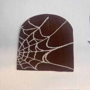 Y2k 2000s grunge gothic spiderweb brown beanie